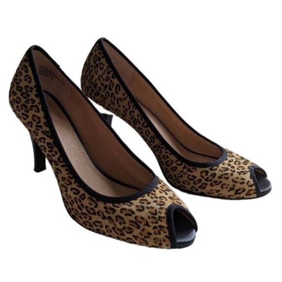 BP Peeptoe Women Size 8M  4" High Heel Leather Shoes Animal Print 8 M - Picture 1 of 7